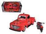 1948 Ford F-1 Pickup Truck Harley Davidson Fire Truck and 1936 El Knucklehead Motorcycle 1/24 Diecast Model