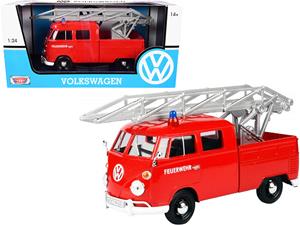 Volkswagen Fire Truck with Aerial Ladder Feuerwehr Red Diecast Model