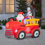 Santa's North Pole Fire Truck with Dalmatian Christmas Airblown Yard Decoration