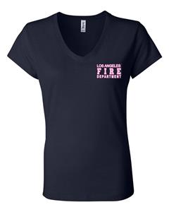 Navy Ladies Crew Neck LAFD T-Shirt - Pink Print