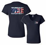 Ladies LAFD Patriotic American Flag V-Neck T-Shirt