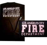 Navy LAFD Los Angeles City V-neck T-Shirt Lt Pink Print
