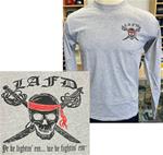 Gray LAFD Skull and Cross Swords Long Sleeve T-Shirt
