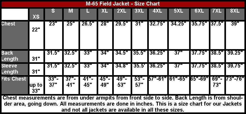 M65 Field Jacket Size Chart | estudioespositoymiguel.com.ar